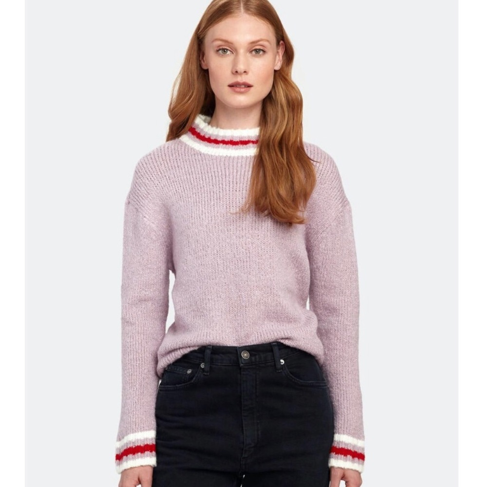 J.O.A. Women’s Mockneck Pullover Sweater with Striped Details Purple Size Medium
